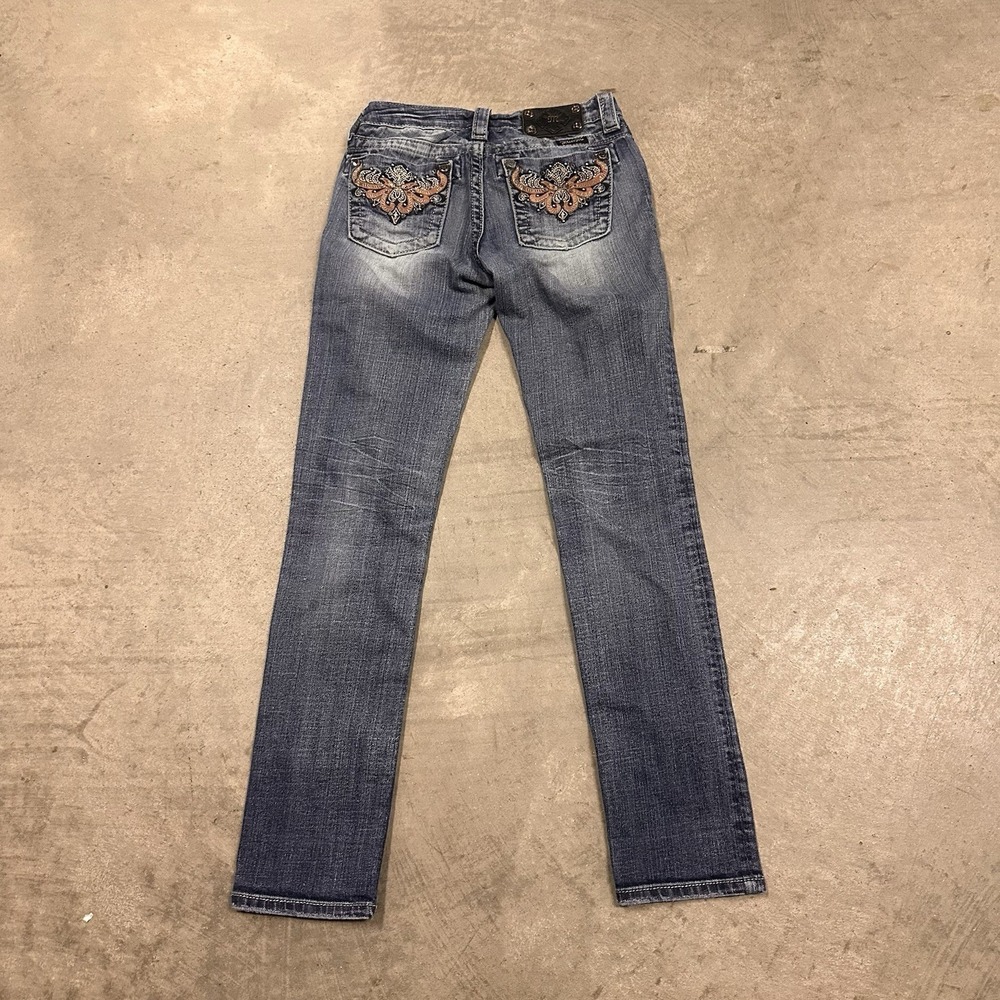 Miss Me Jeans Womens 14 Blue Denim Faded Bezel Rhinestone Embroidered Grunge Y2K